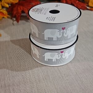 2 spools Elephant Print Ribbon - Gray and White